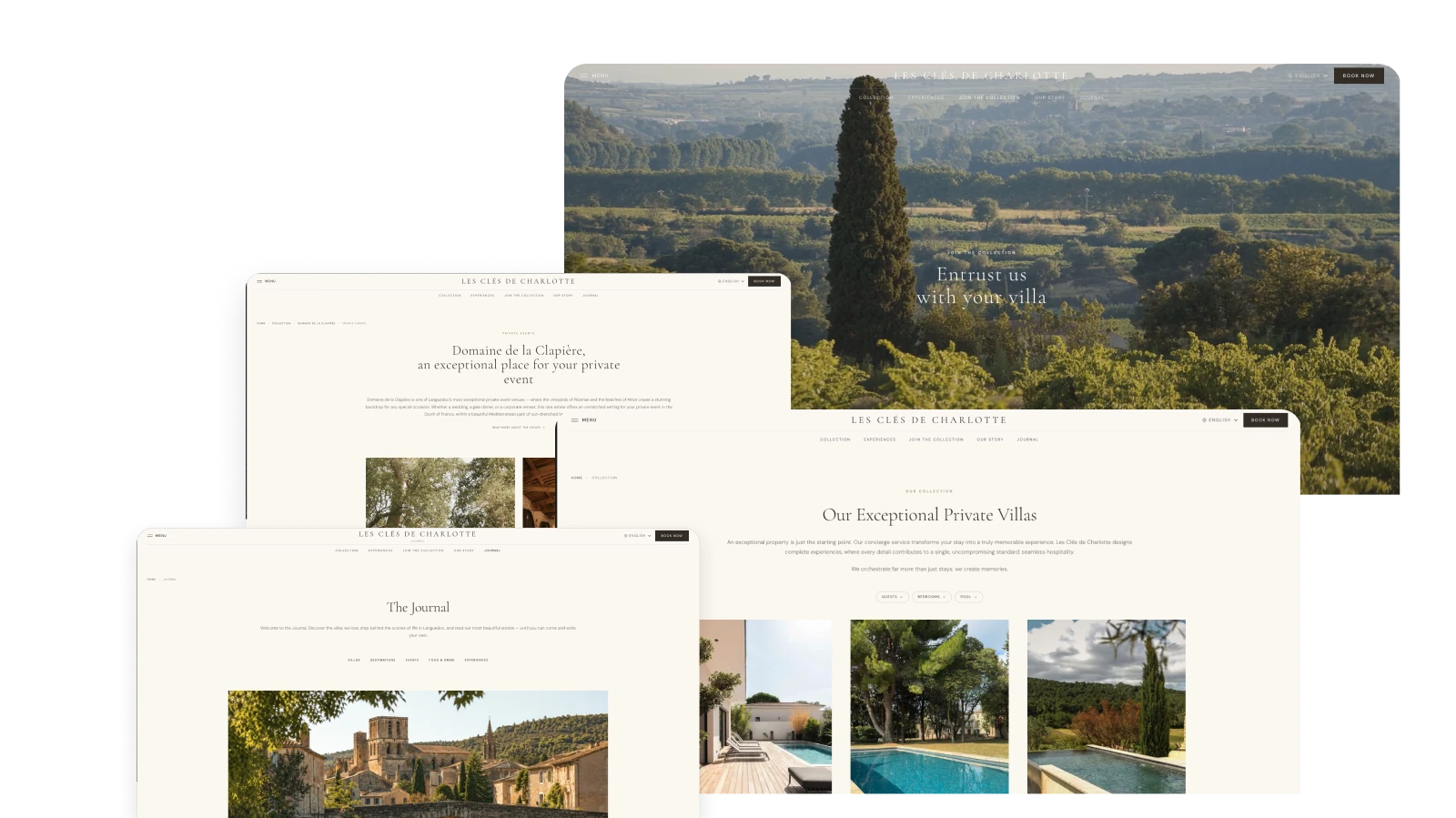 Les Clés de Charlotte composite: desktop website, mobile view and brochure material